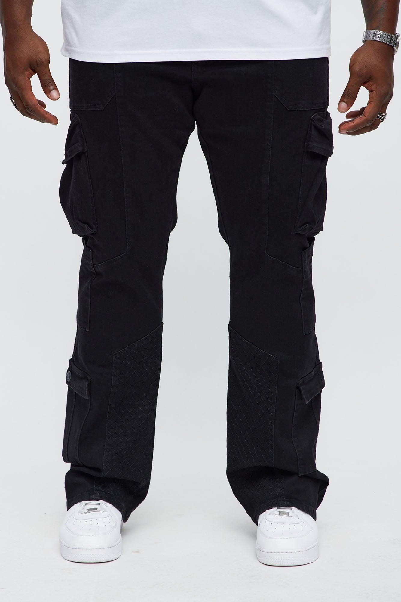 Stacked Slim Flare Rebel Stitch Cargo Jeans - Black Product Image