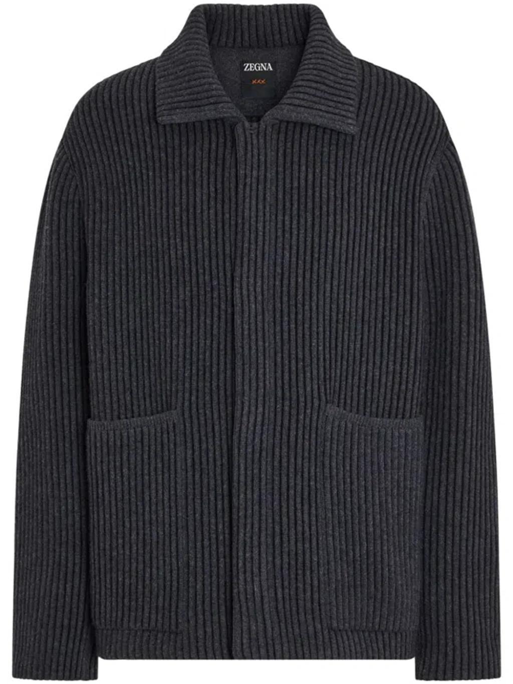 ZEGNA Dark Grey Mélange Wool And Cashmere Chore Jacket Product Image