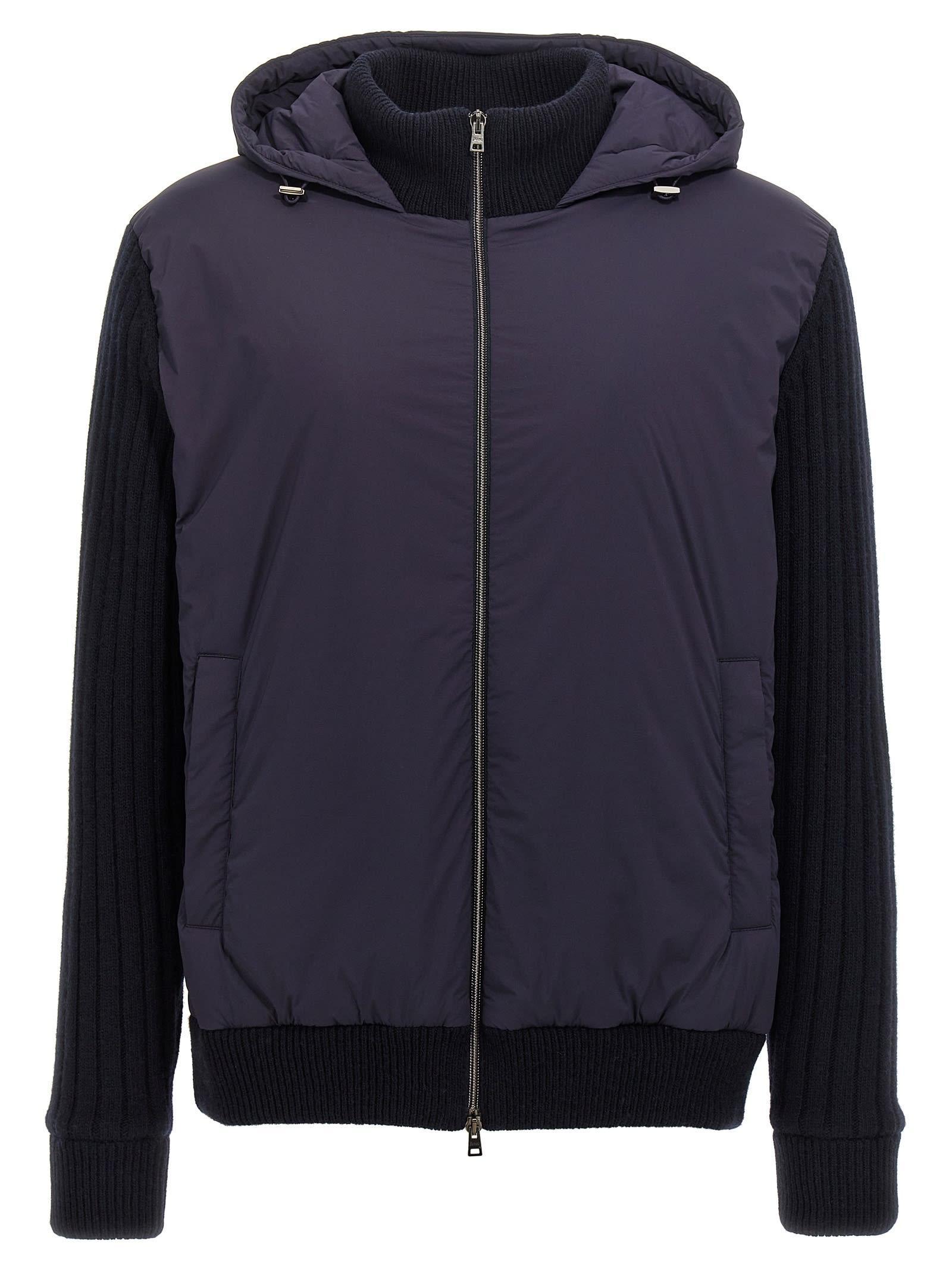 HERNO Knitted Insert Hooded Jacket In Blue Product Image