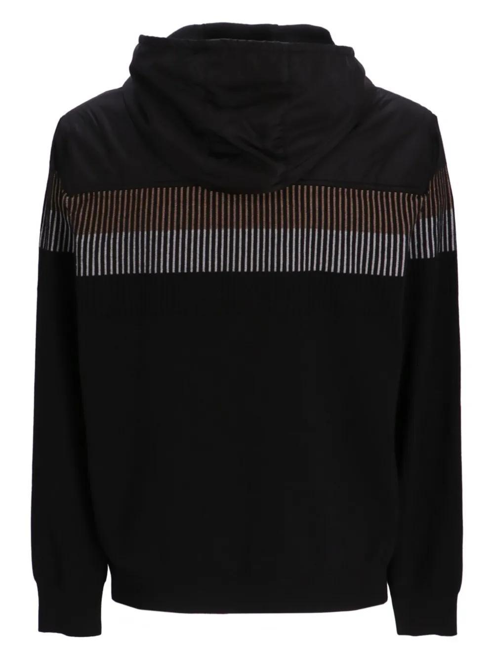 HUGO BOSS Half-zip Knitted Hoodie In Black Product Image