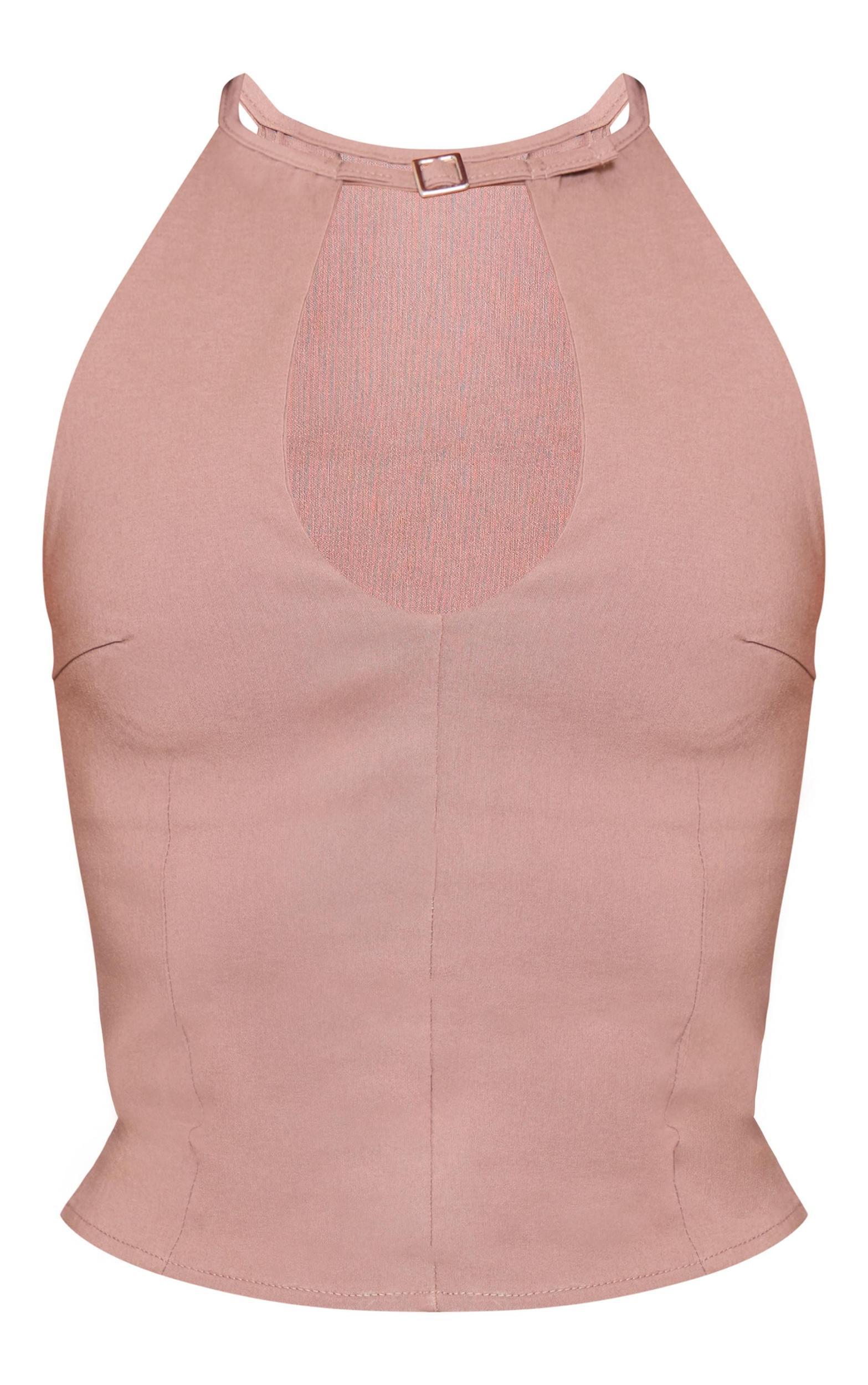 Mocha Bengaline Belt Neck Detail Long Top Product Image