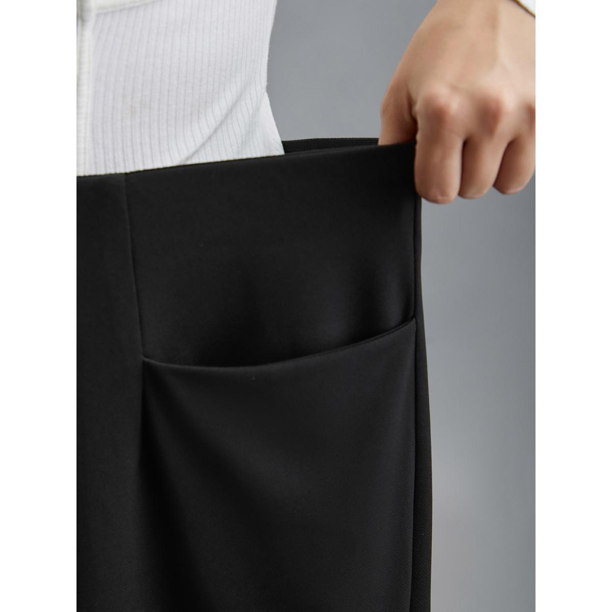 Plus Size Solid Pleated Wide-Leg Pants Women Black At the Office Wide Leg Mid Rise Work Pants BloomChic 10/M Product Image