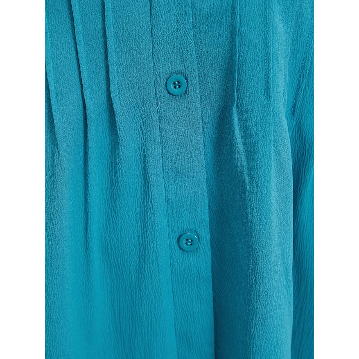 Plus Size Solid Plicated Detail Button Through Tank Dress Cerulean Women Vacation Button V-neck Sleeveless Curvy Knee Dress BloomChic 30/6X Product Image