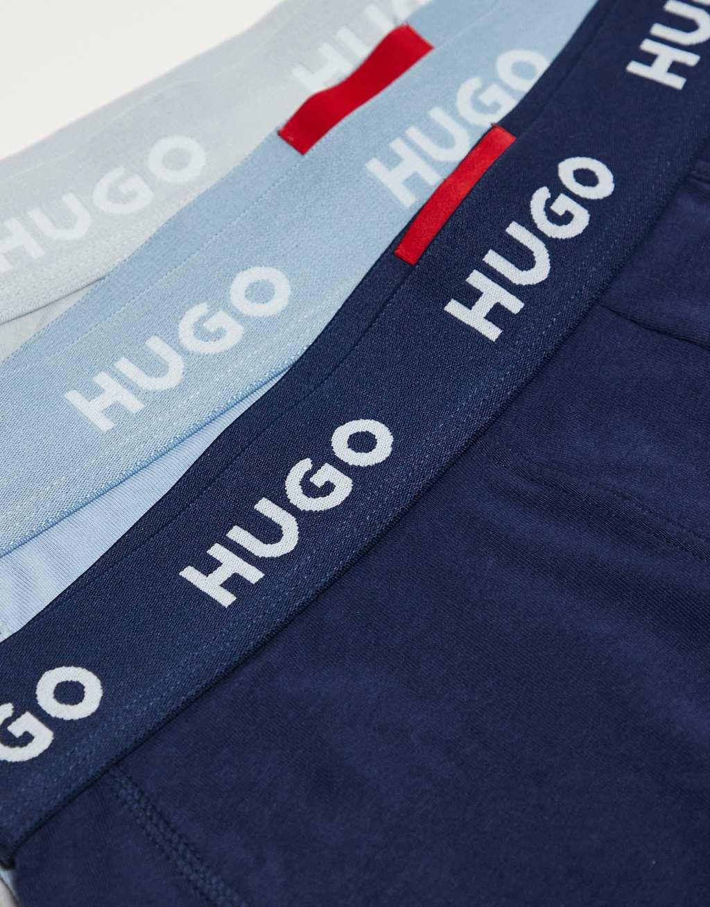 HUGO Red 3-pack logo tonal waistband trunks in white/navy/light blue Product Image