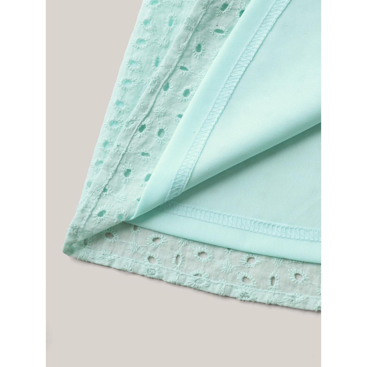 Plus Size Mint Cotton Embroidered Flutter Sleeve Babydoll Top Women Cap Sleeve V-neck Vacation Blouses BloomChic 14-16/1X Product Image