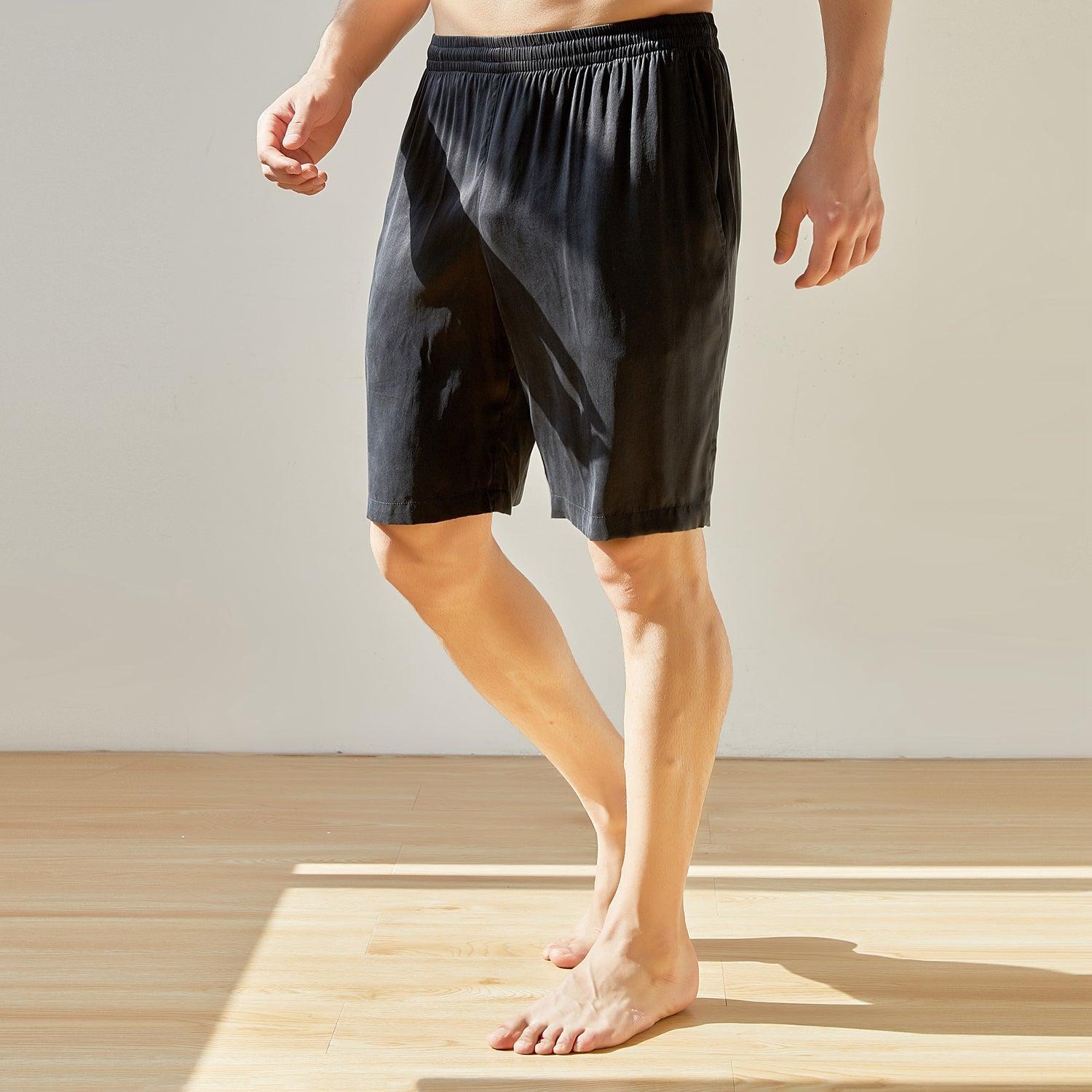 Black Sueded Pure Mulberry Silk Men's Shorts | Mid Waist | 19 Momme Sueded Silk Charmeuse Product Image