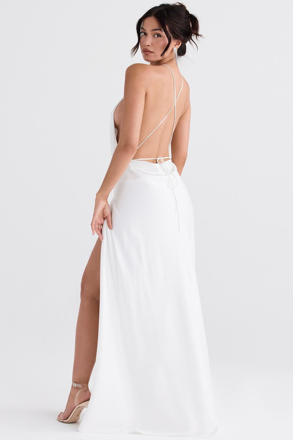 Zanab  ivory thigh slit maxi dress Product Image