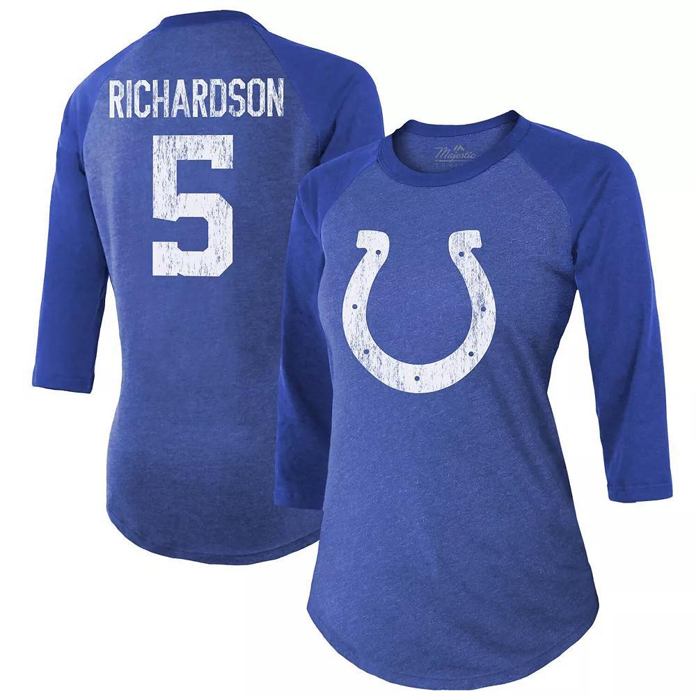 Womens Majestic Threads Anthony Richardson Royal Indianapolis Colts Player Name & Number Tri-Blend 3/4-Sleeve Fitted T-Shirt Product Image