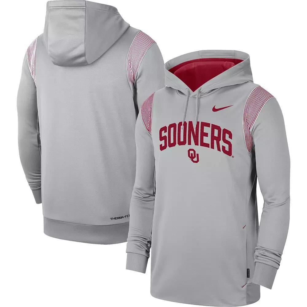 Men's Nike Gray Oklahoma Sooners 2022 Game Day Sideline Performance Pullover Hoodie, Size: Large, Grey Product Image
