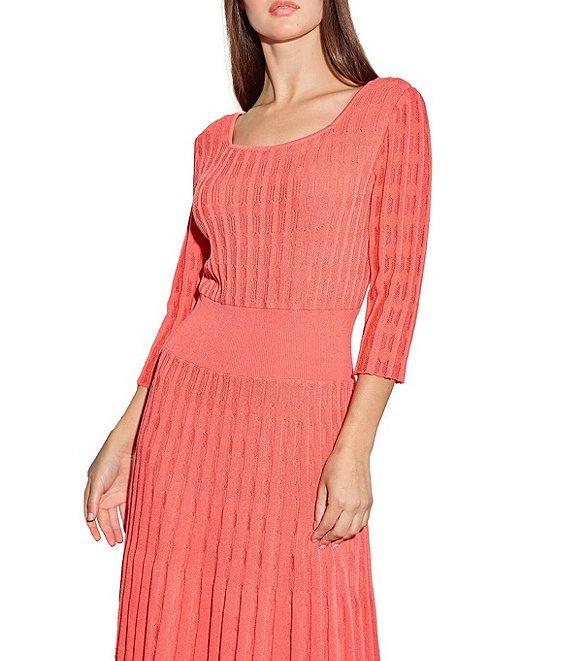 Ming Wang Pointelle Tonal Knit Square Neck 3/4 Sleeve Midi Dress Product Image