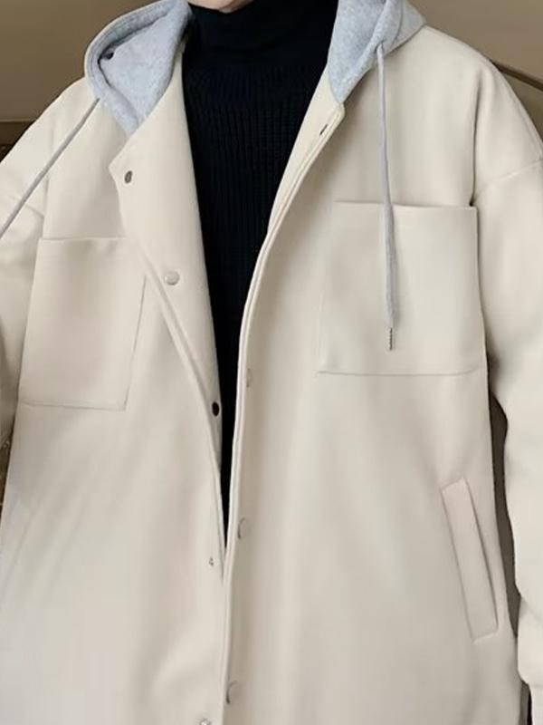 Men's Patchwork Wool Blend Hooded Jacket Product Image