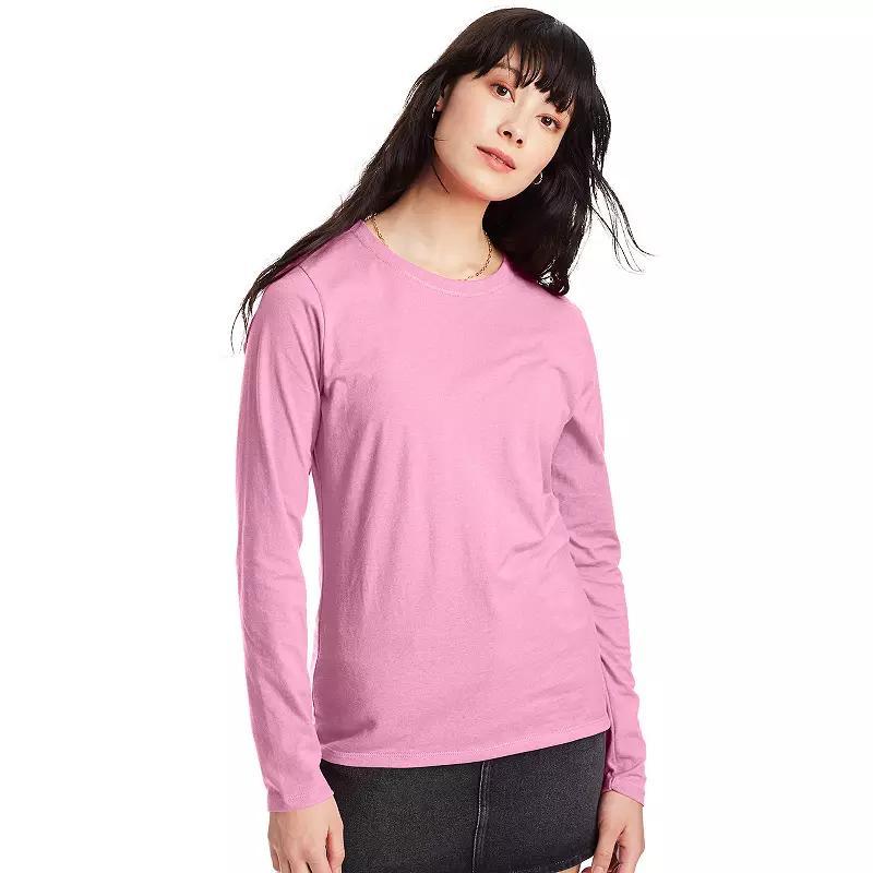 Women's Hanes® Originals Long Sleeve Crewneck Tee, Size: XXL, Pink Swish Product Image