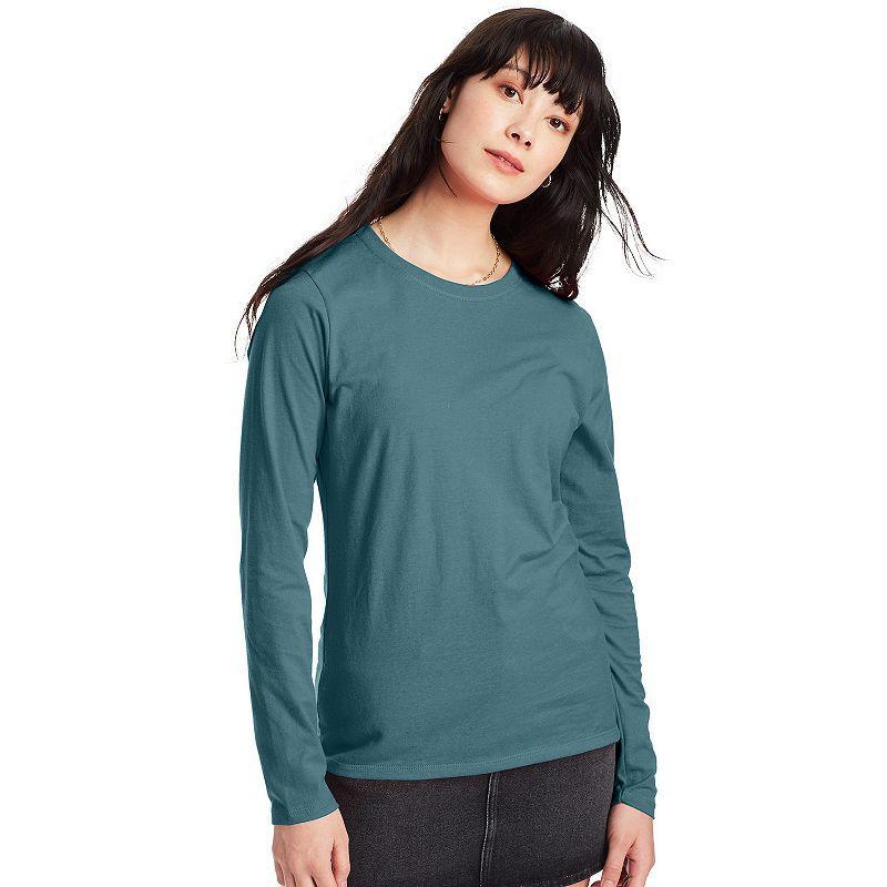 Women's Hanes® Originals Long Sleeve Crewneck Tee, Size: XXL, Pink Swish Product Image