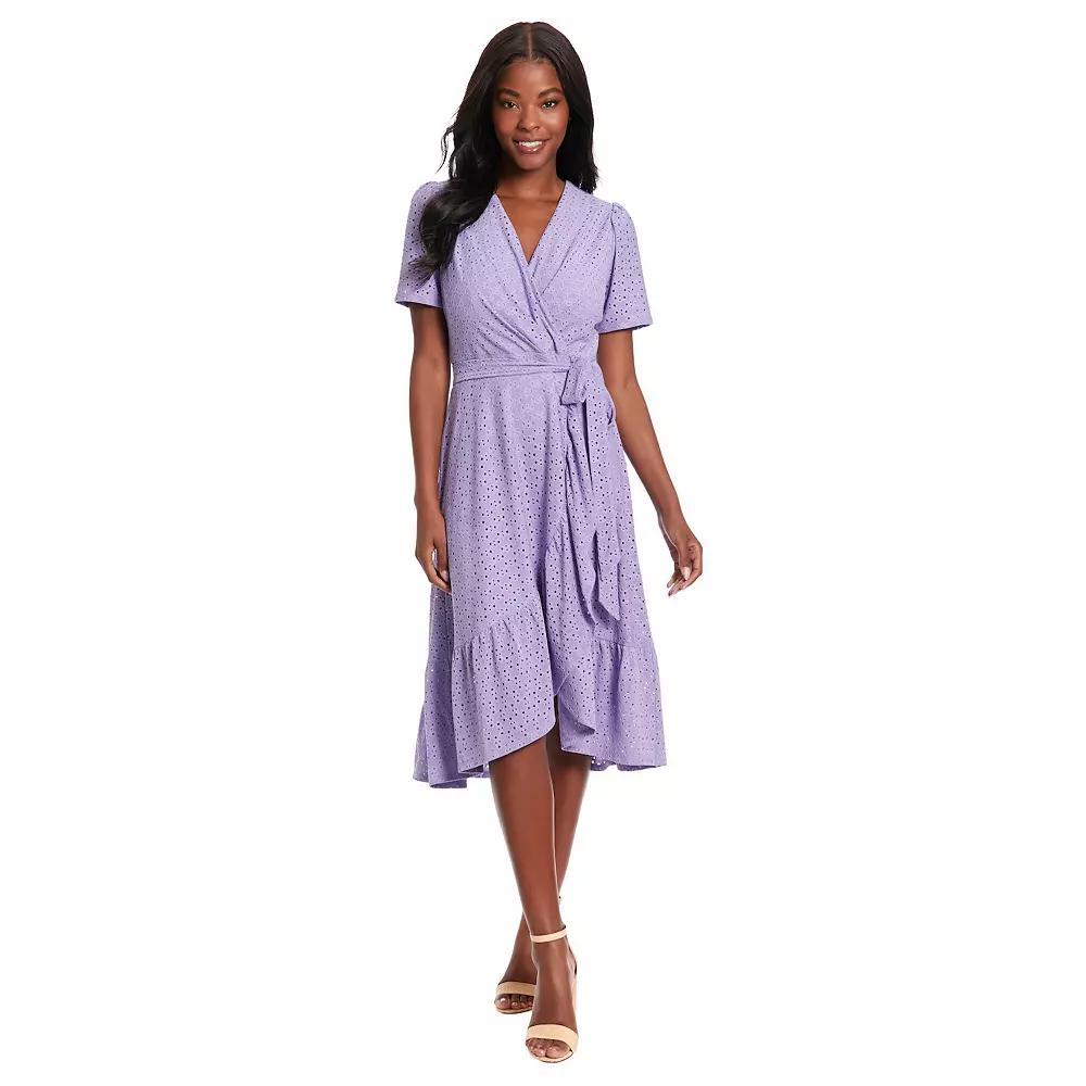 Women's London Times Eyelet Ruffled Wrap Dress, Size: 16, Purple Product Image