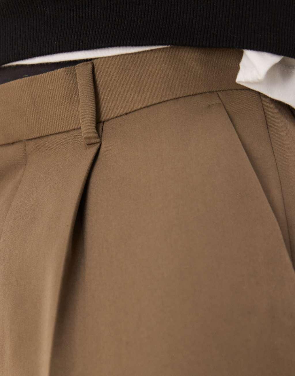 ASOS DESIGN smart oversized tapered pants with front pleat in khaki Product Image