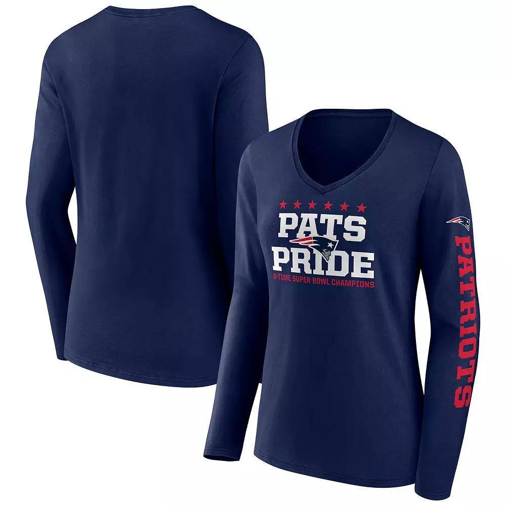 Women's Fanatics Branded Navy New England Patriots Hometown Sweep Long Sleeve V-Neck T-Shirt, Size: 3XL, Blue Product Image
