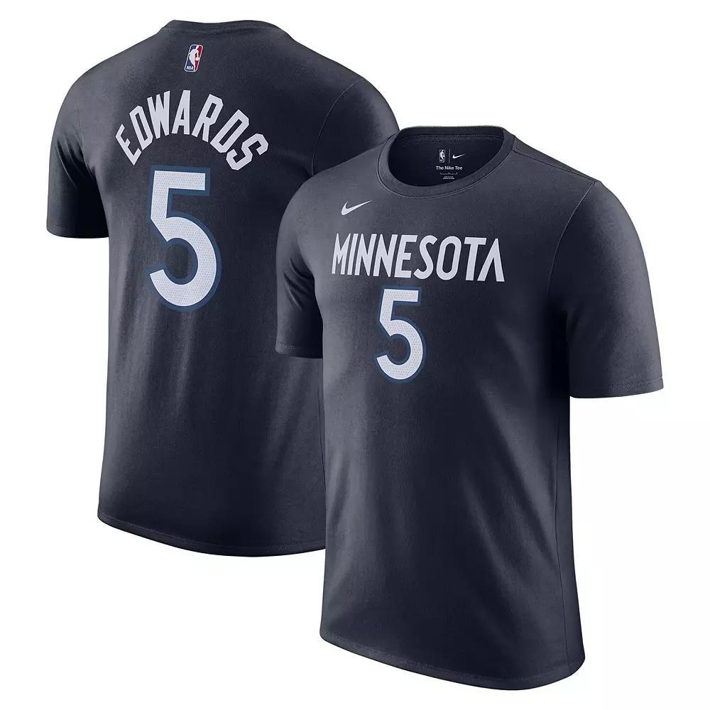 Men's Nike Anthony Edwards Navy Minnesota Timberwolves Icon 2022/23 Name & Number T-Shirt, Size: Small, Blue Product Image