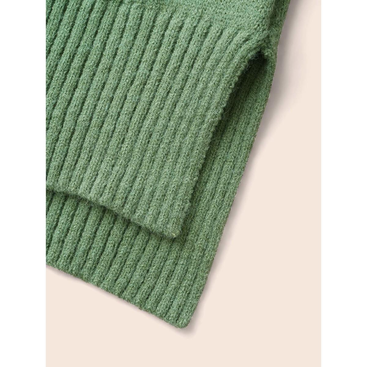 Plus Size Cable Knit Drop Shoulder Slit Hem Pullover LightGreen Women Casual Long Sleeve V-neck Everyday Pullovers BloomChic 14-16/1X Product Image