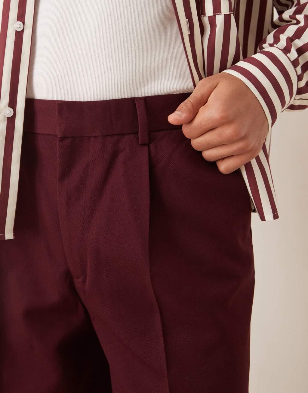 ASOS DESIGN smart oversized tapered pants in burgundy Product Image