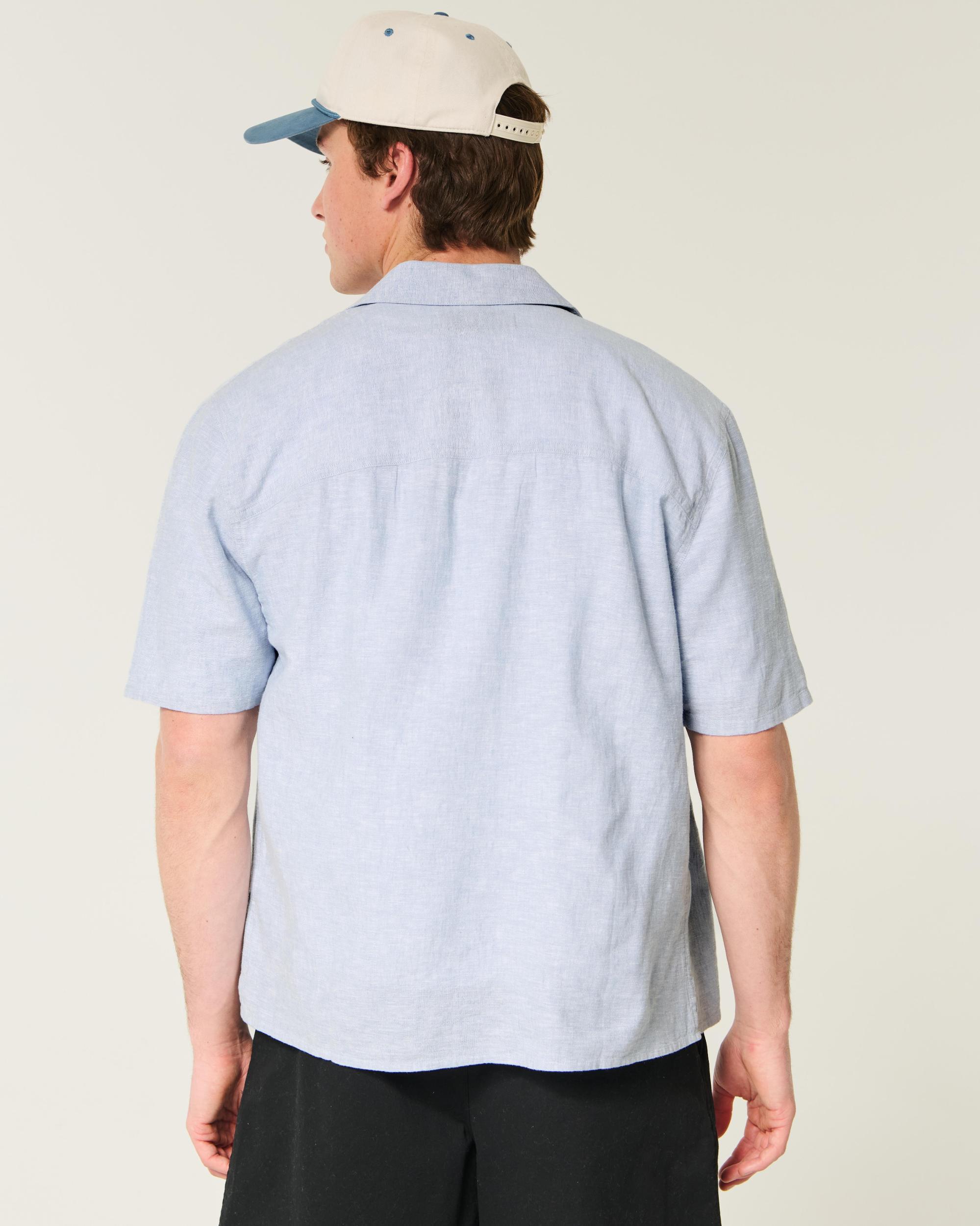 Boxy Short-Sleeve Linen-Blend Shirt Product Image