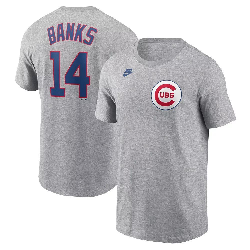 Men's Nike Ernie Banks Heather Gray Chicago Cubs Cooperstown Collection Fuse Name & Number T-Shirt, Size: Small, Grey Product Image