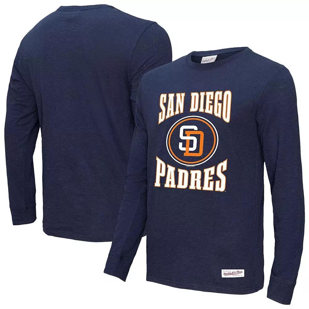 Men's Mitchell & Ness Navy San Diego Padres Arched Logo Slub Long Sleeve T-Shirt, Size: Small, Blue Product Image
