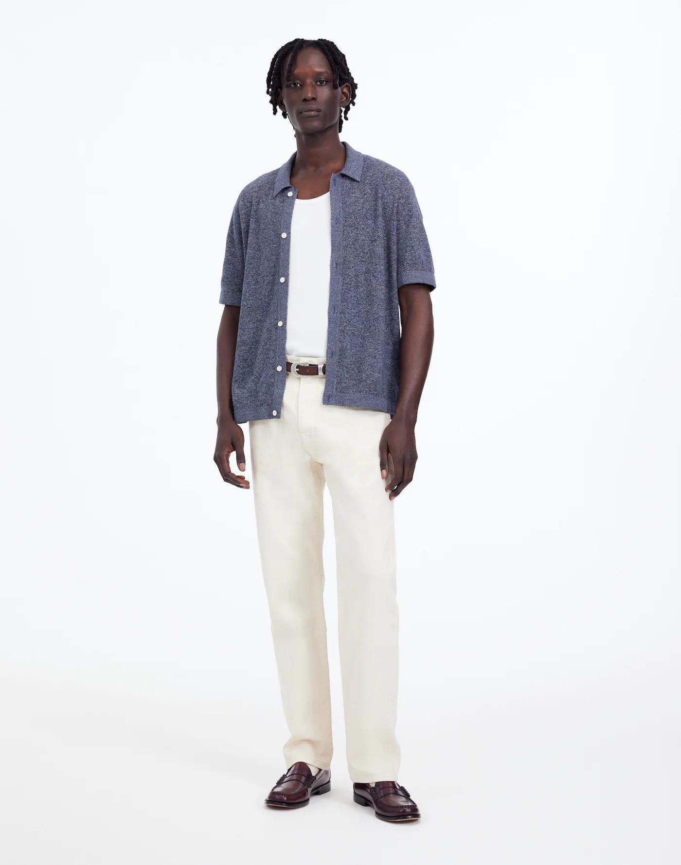 Marled Cotton Button-Up Sweater Polo Product Image