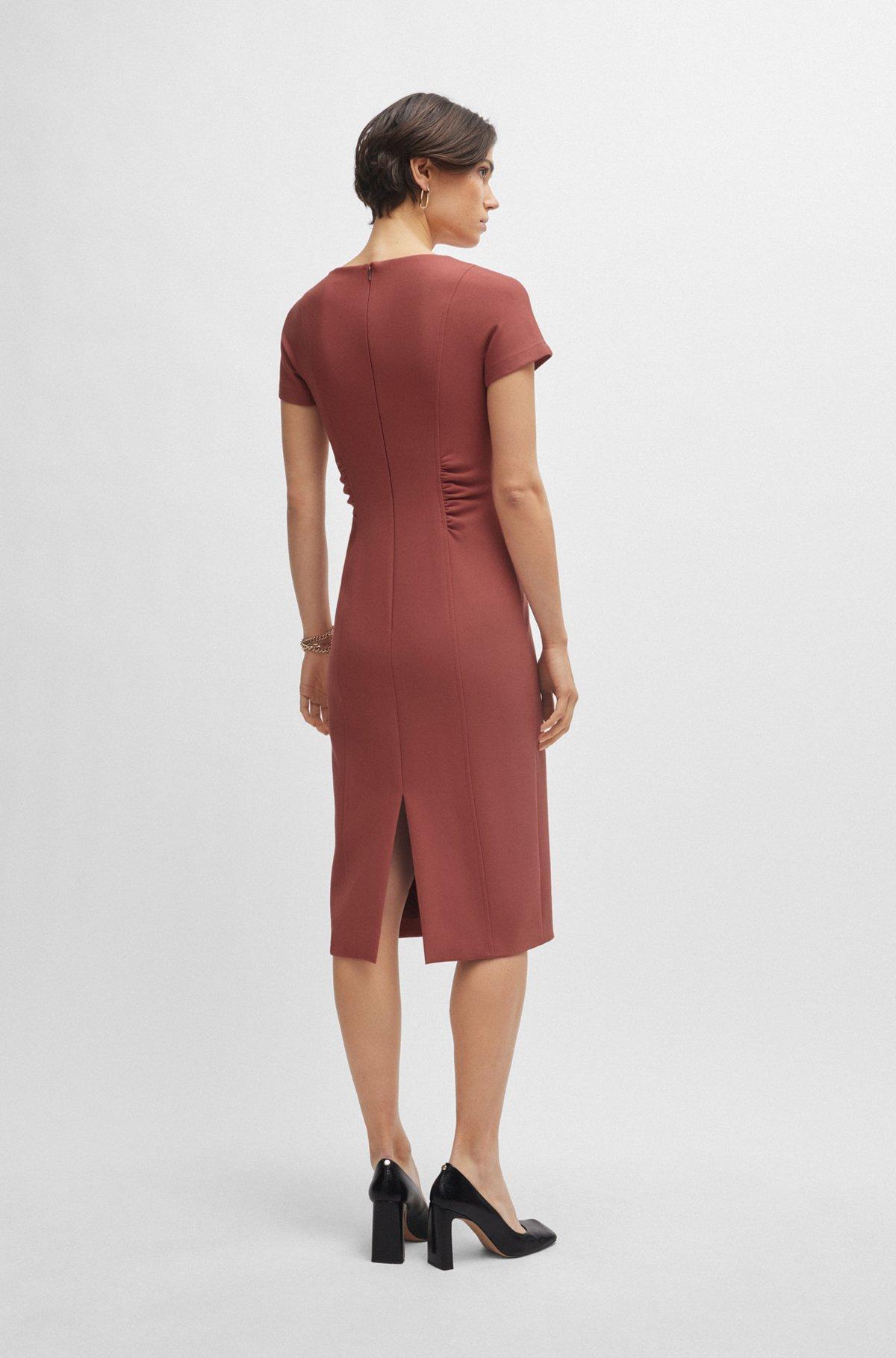 Slit-front business dress with gathered details Product Image