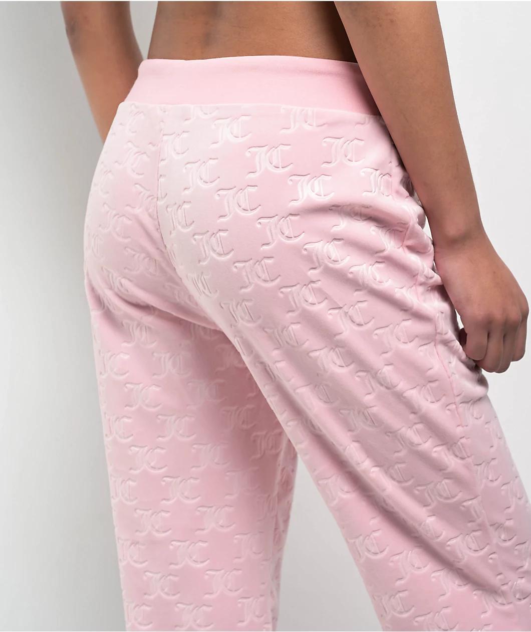 Juicy Couture Embossed Whisper Pink Velour Track Pants Product Image