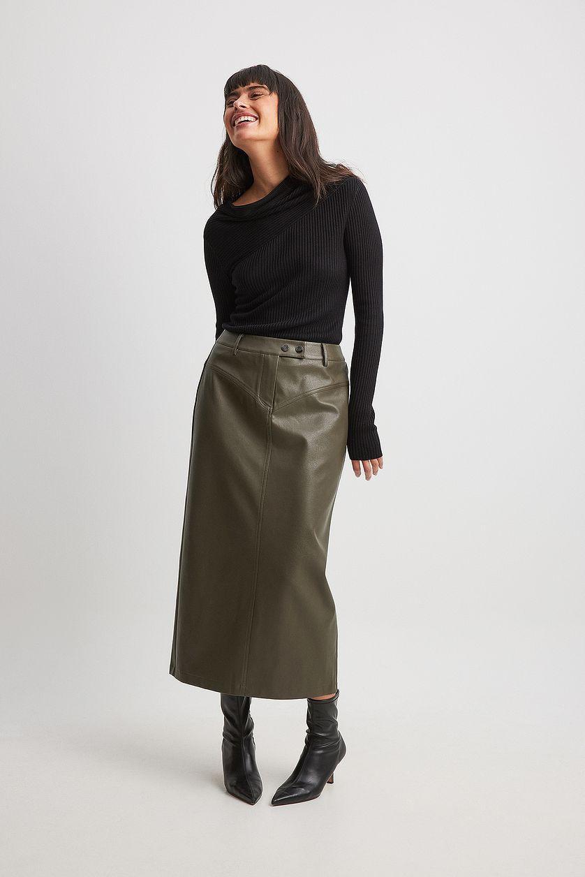 PU Mid Waist Midi Skirt Product Image