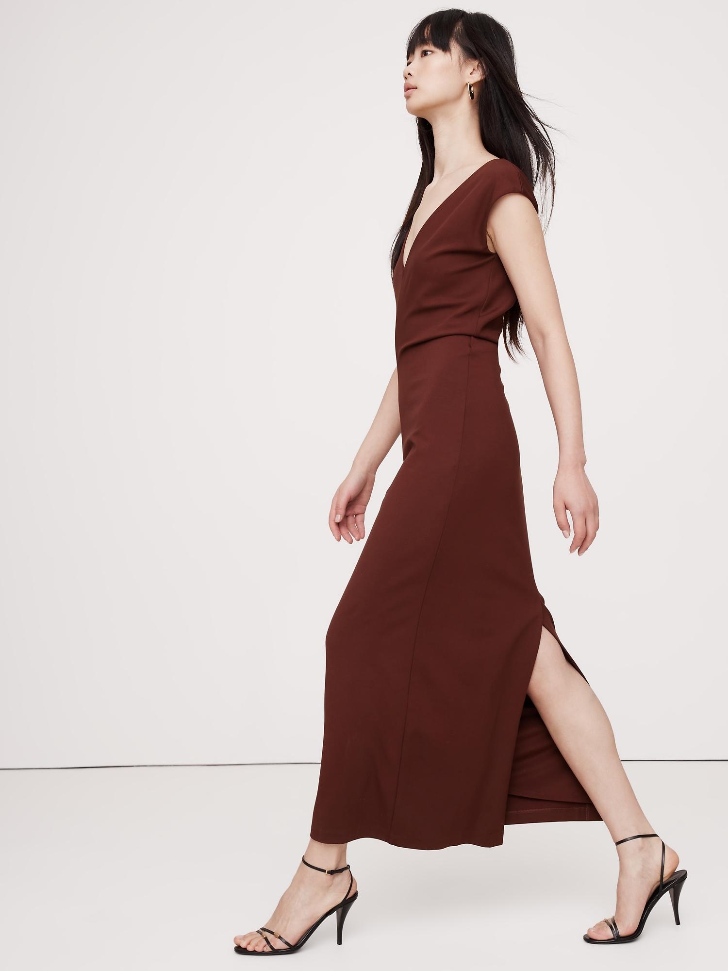 Lightweight Ponte Bias-Cut Maxi Dress Product Image