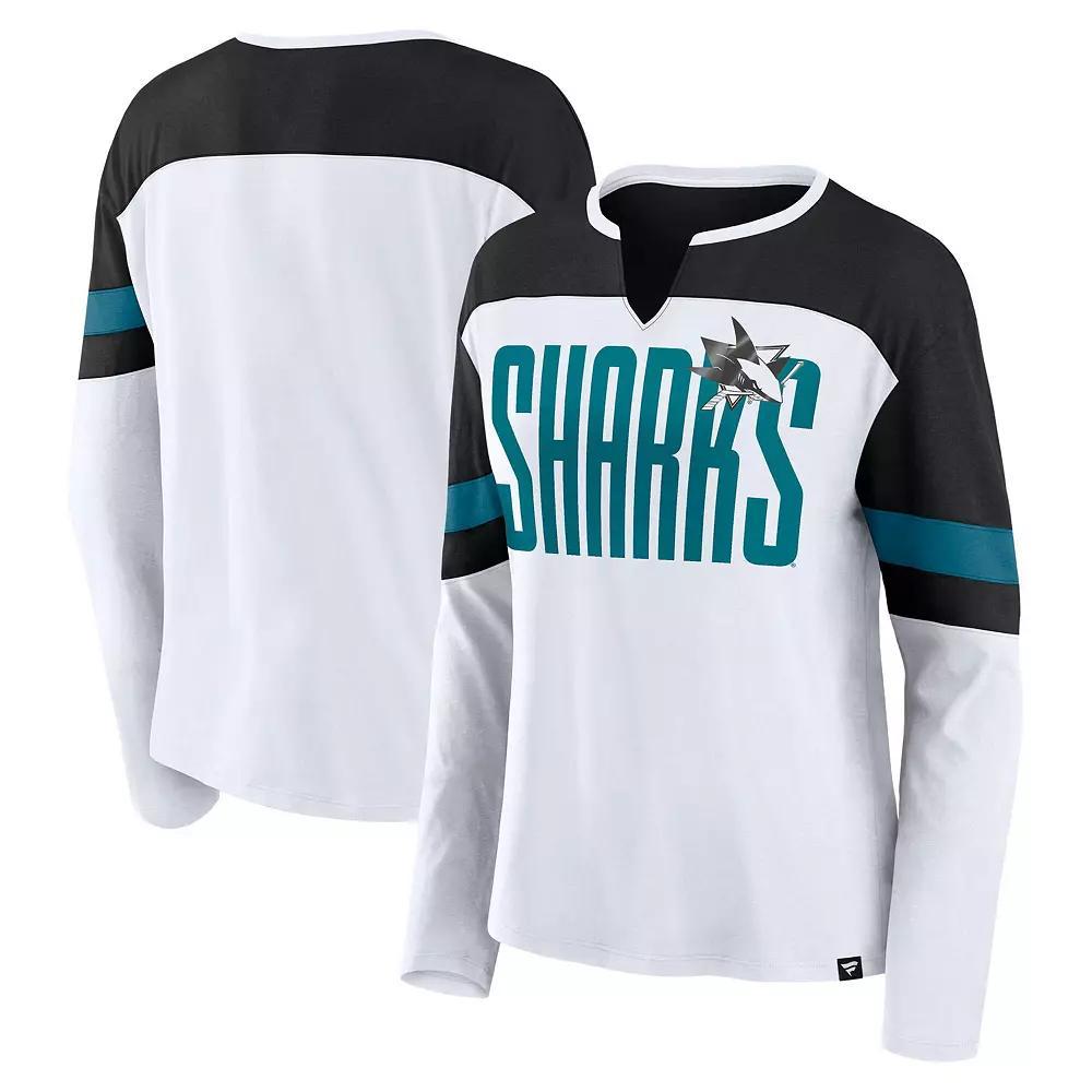 Women's Fanatics White San Jose Sharks Frozen Long Sleeve Notch Neck T-Shirt, Size: 2XL, Sks White Product Image