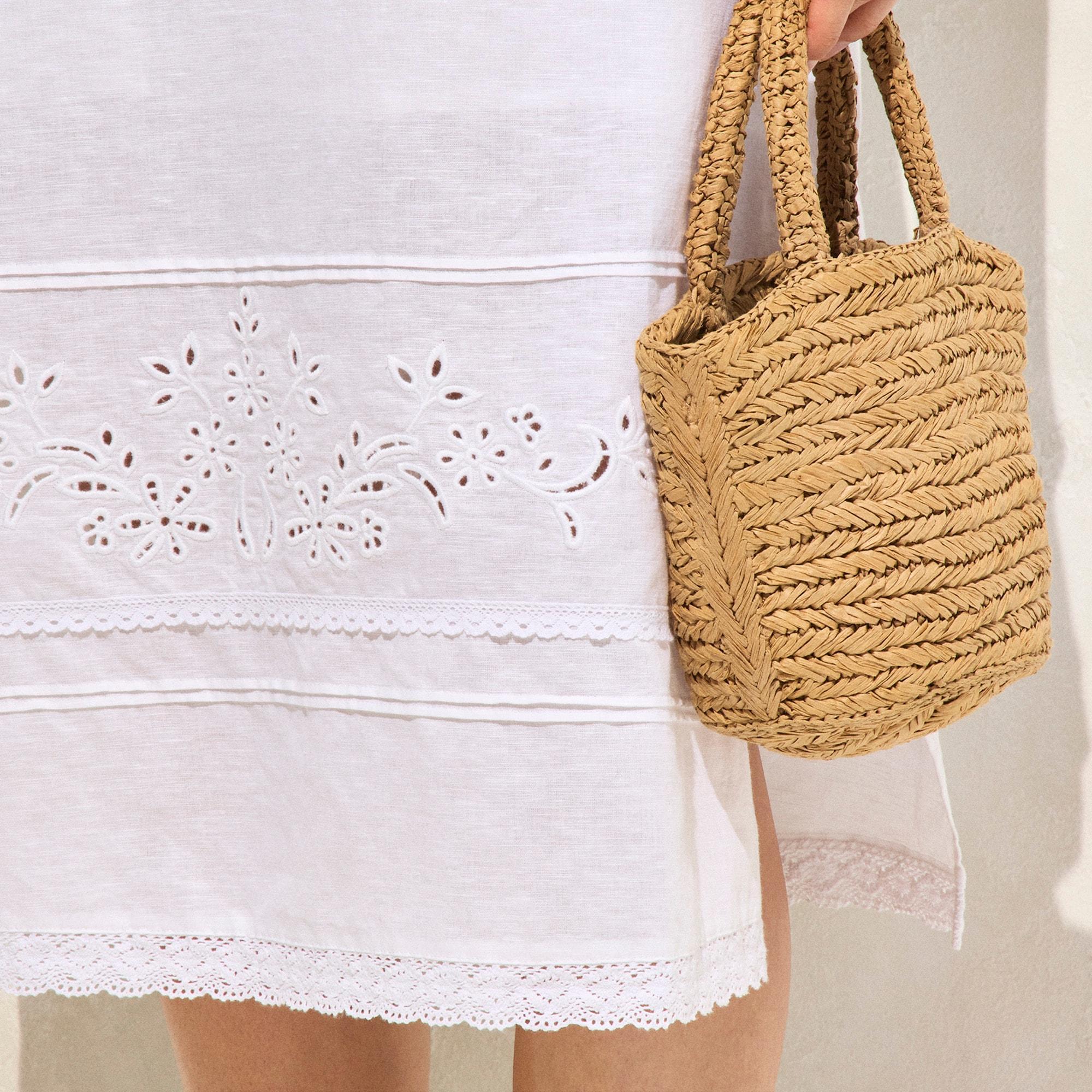 Eyelet midi dress in linen-cotton blend Product Image