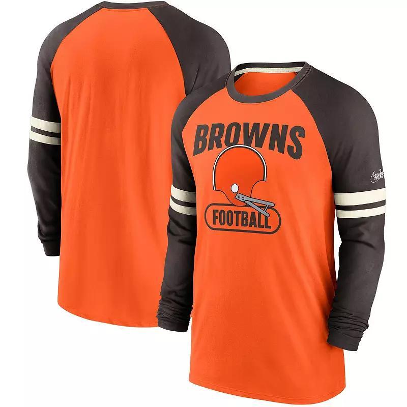 Mens Nike /Navy Chicago Bears Throwback Raglan Long Sleeve T-Shirt Product Image