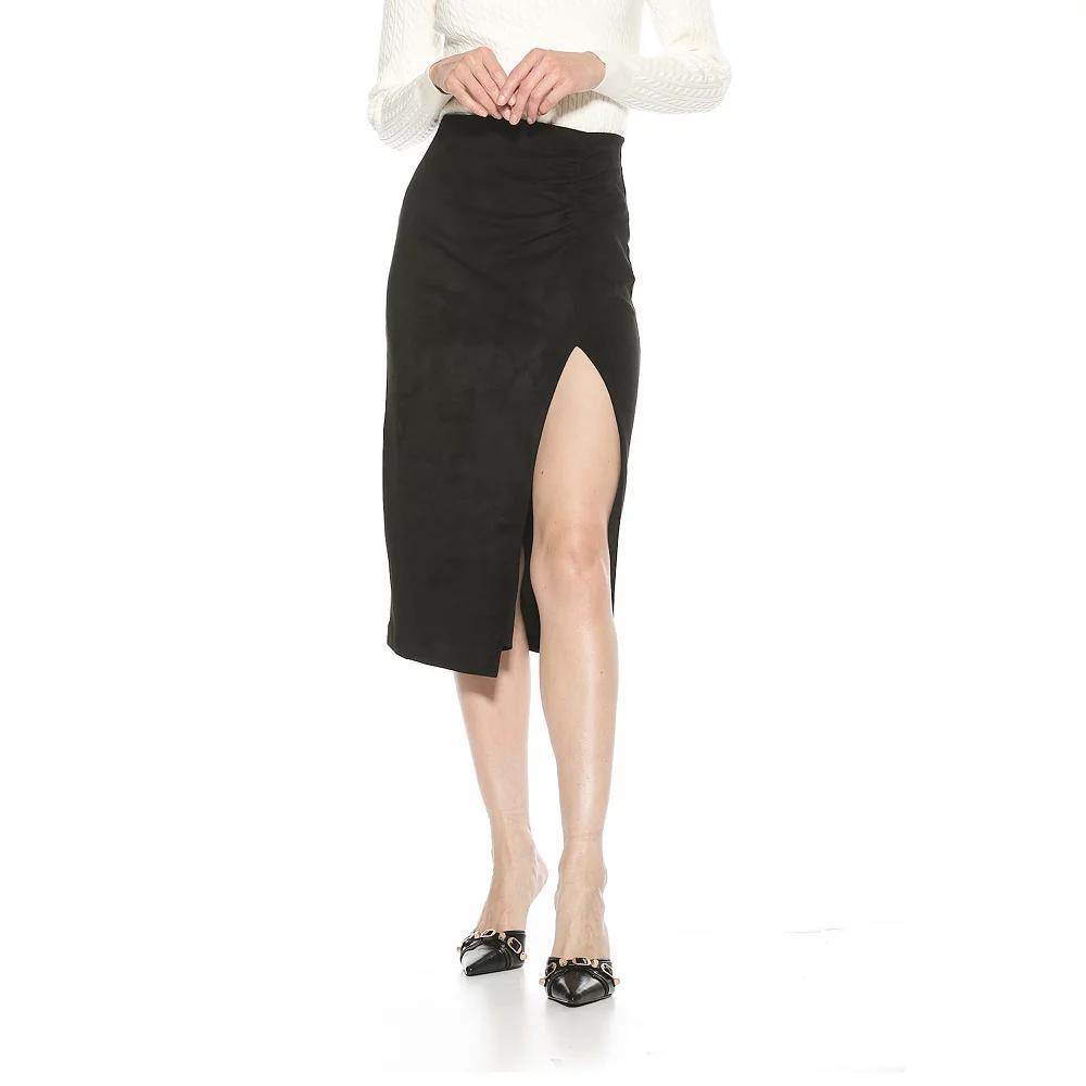 Women's ALEXIA ADMOR Zayla Suede Pencil Skirt with Ruching Detail, Size: XL, Black Product Image