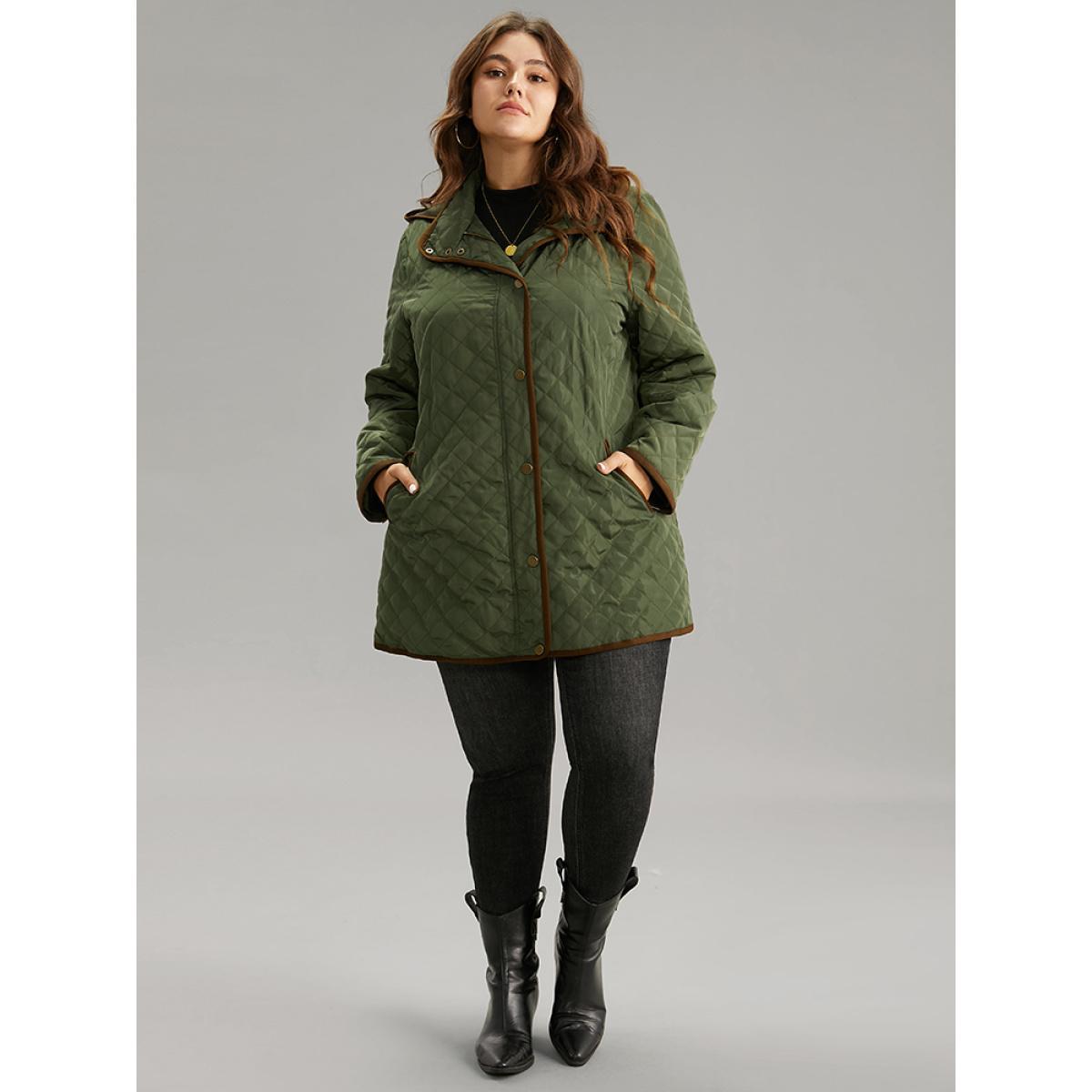 Plus Size Contrast Zipper Hooded Quilted Padded Coat Women ArmyGreen Casual Contrast Ladies Dailywear Winter Coats BloomChic 10/M Product Image
