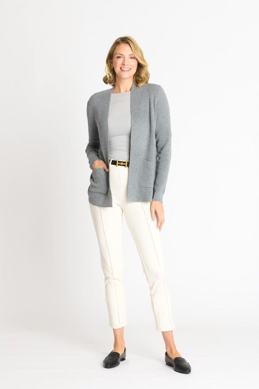 Waffle Stitch Cardigan Sweater with Pocket, Medium Grey Heather Product Image