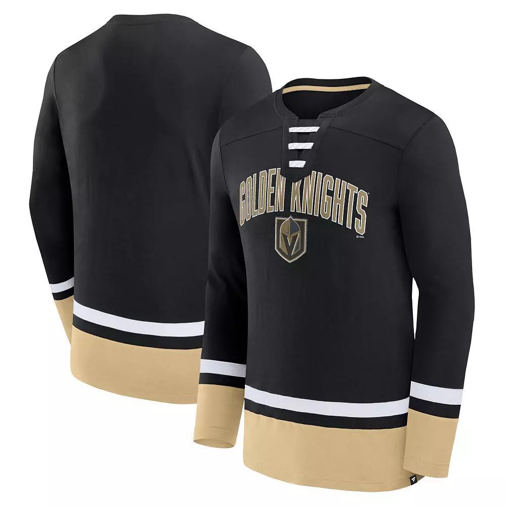 Men's Fanatics Branded Black Vegas Golden Knights Back Pass Lace-Up Long Sleeve T-Shirt, Size: Medium, Lvk Black Product Image