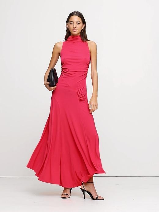 Jersey Knit Mock-Neck Maxi Dress Product Image