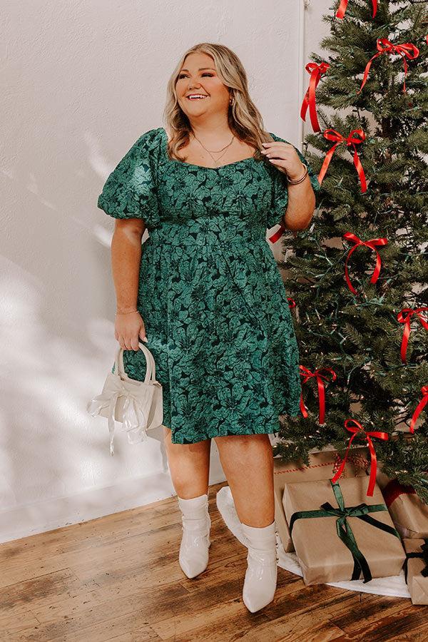 Holiday Happiness Jacquard Mini Dress in Hunter Green Curves Product Image