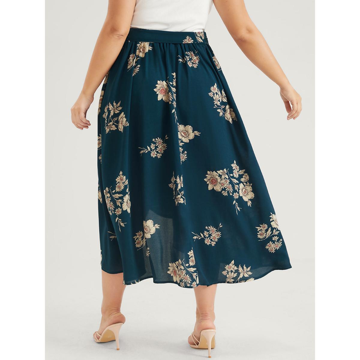 Plus Size Floral Knotted Elastic Waist Wrap Split Skirt Women Aegean Elegant Printed No stretch Belt Dailywear Skirts BloomChic 28/5X Product Image