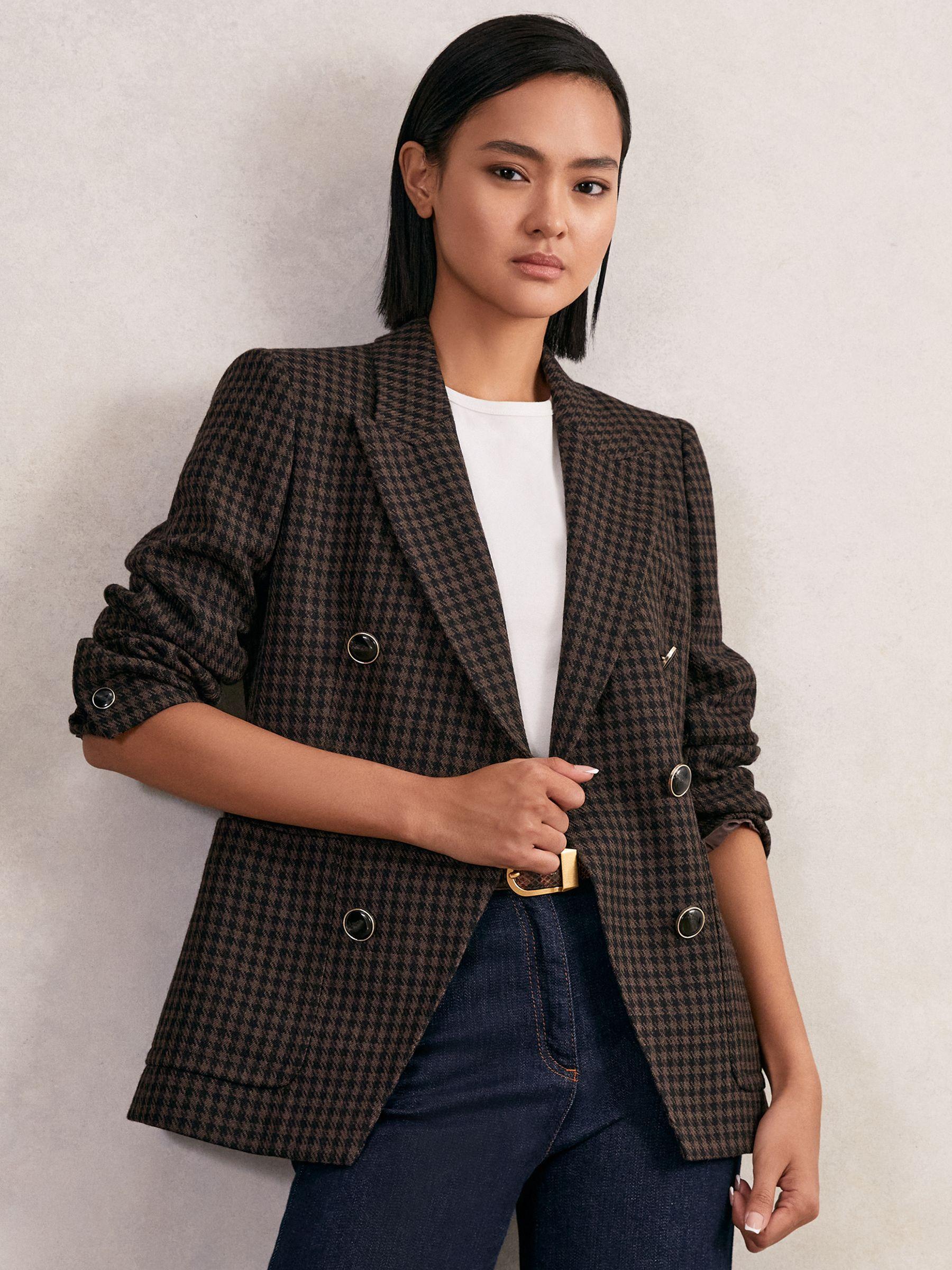Petite Wool-Blend Double-Breasted Check Blazer in Brown Check Product Image