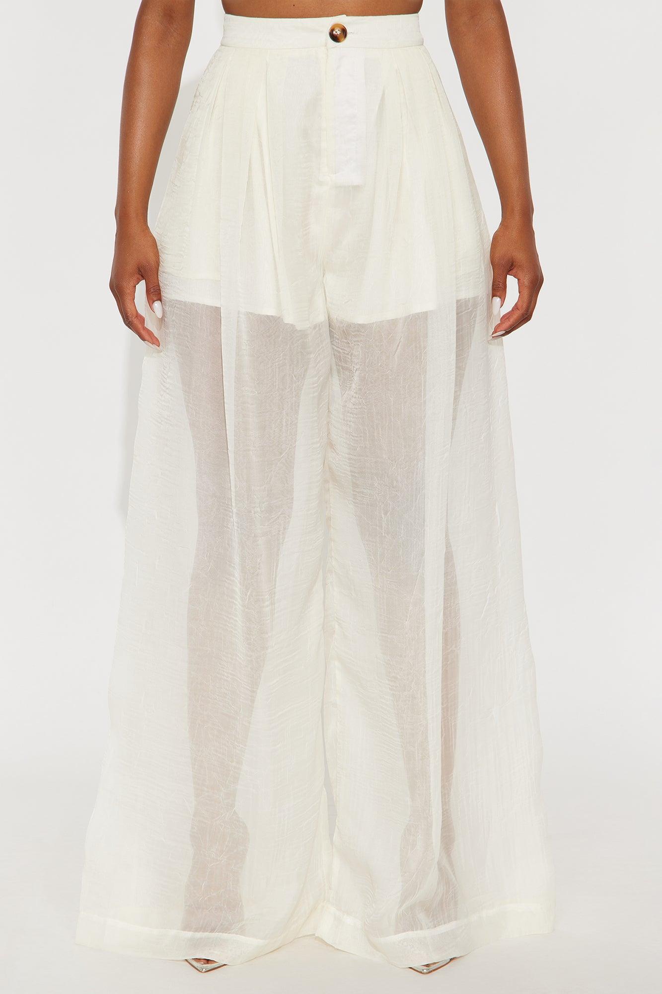 Hollie Wide Leg Organza Pant - Cream Product Image