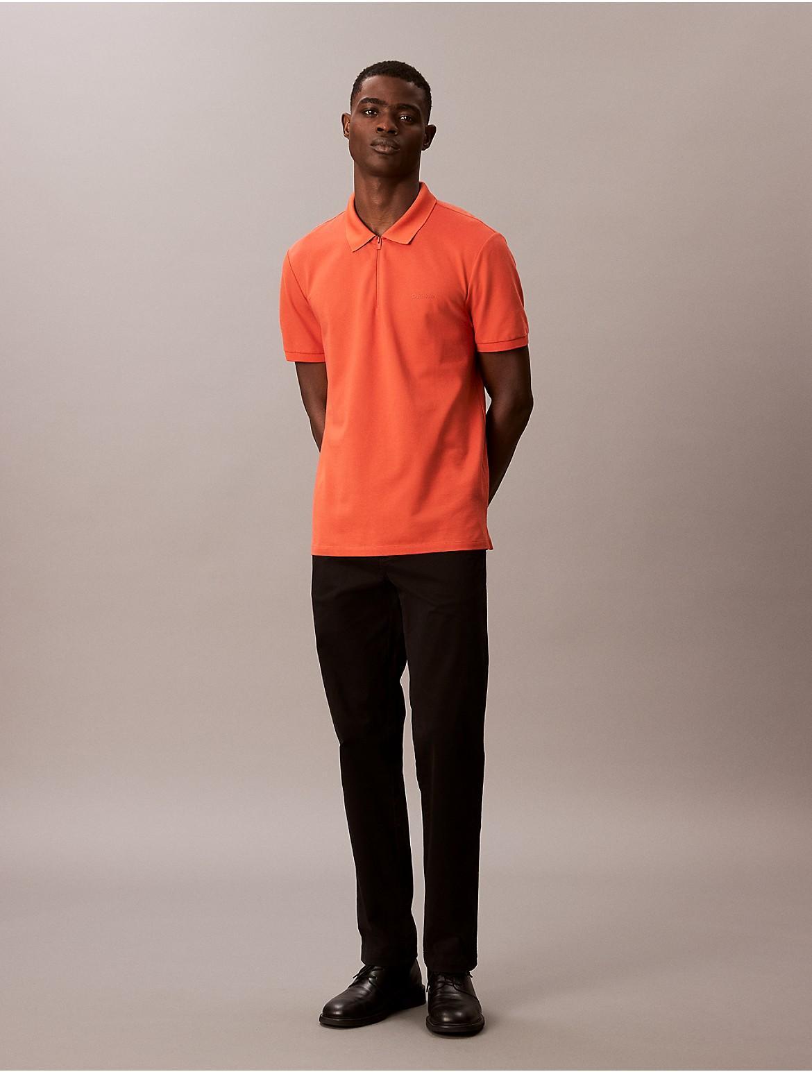 Calvin Klein Mens Tech Pique Zip Polo Shirt - Orange Product Image