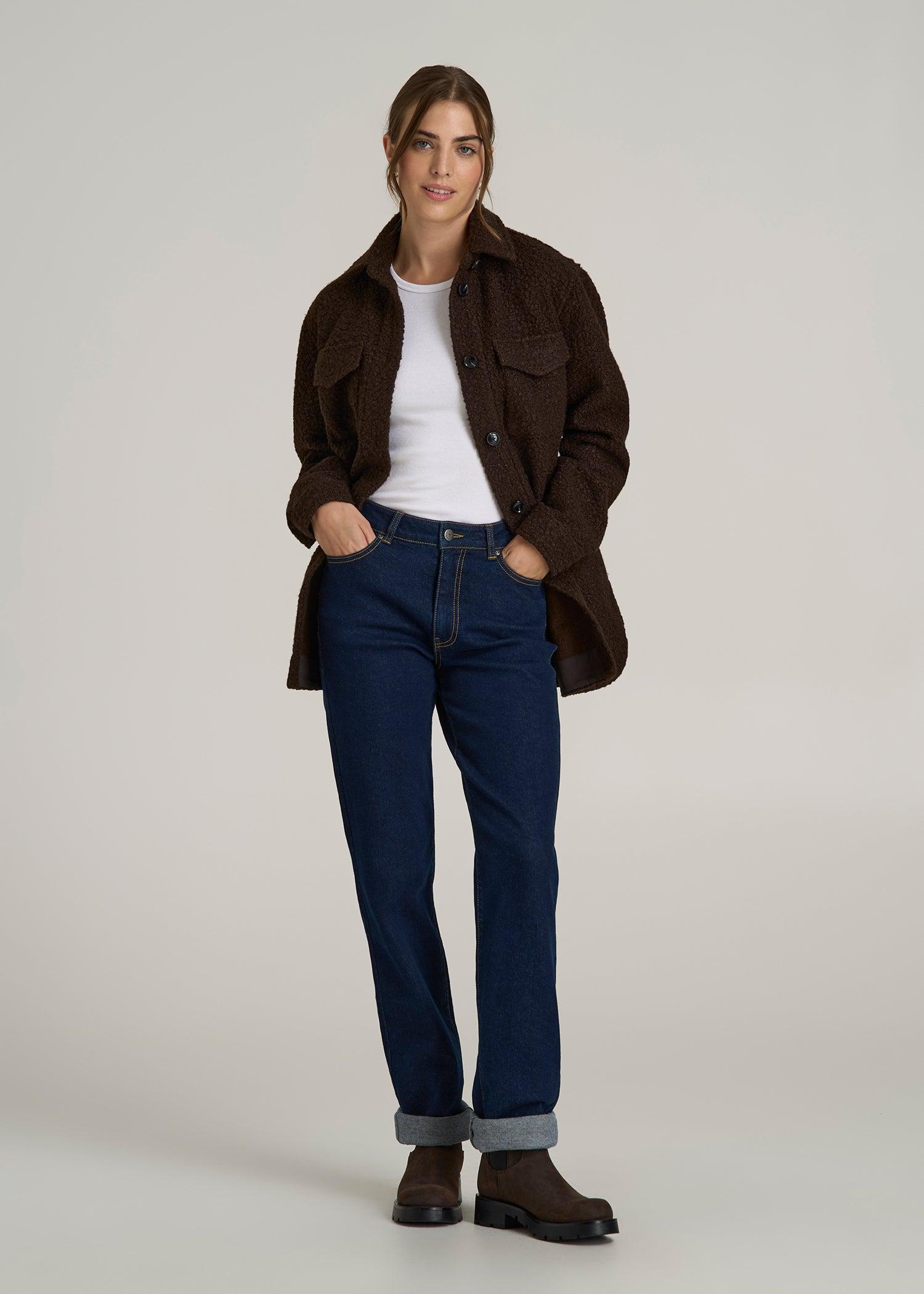 Relaxed Boucle Tall Women's Shacket in Espresso Product Image