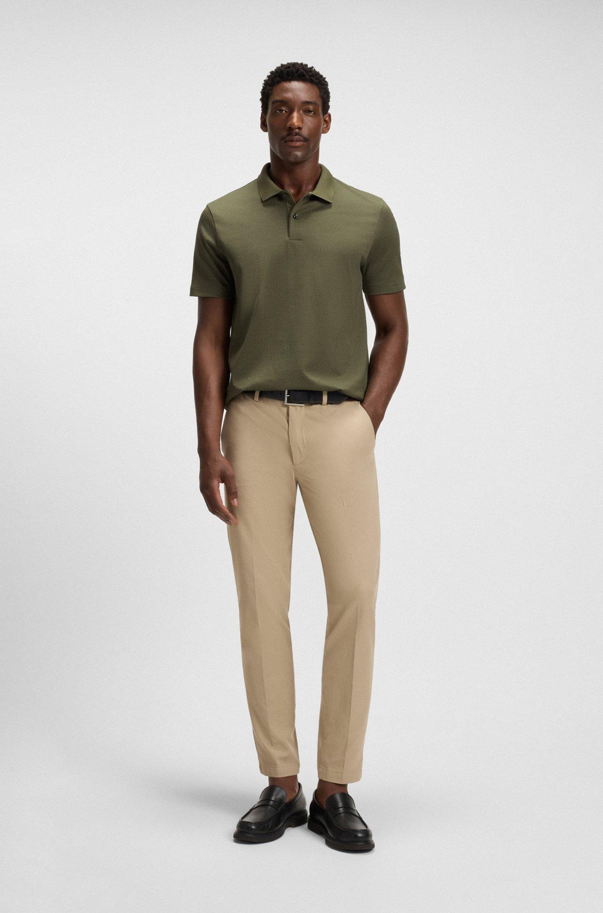 BOSS - Mercerized-cotton polo shirt with geometric jacquard - Green Product Image