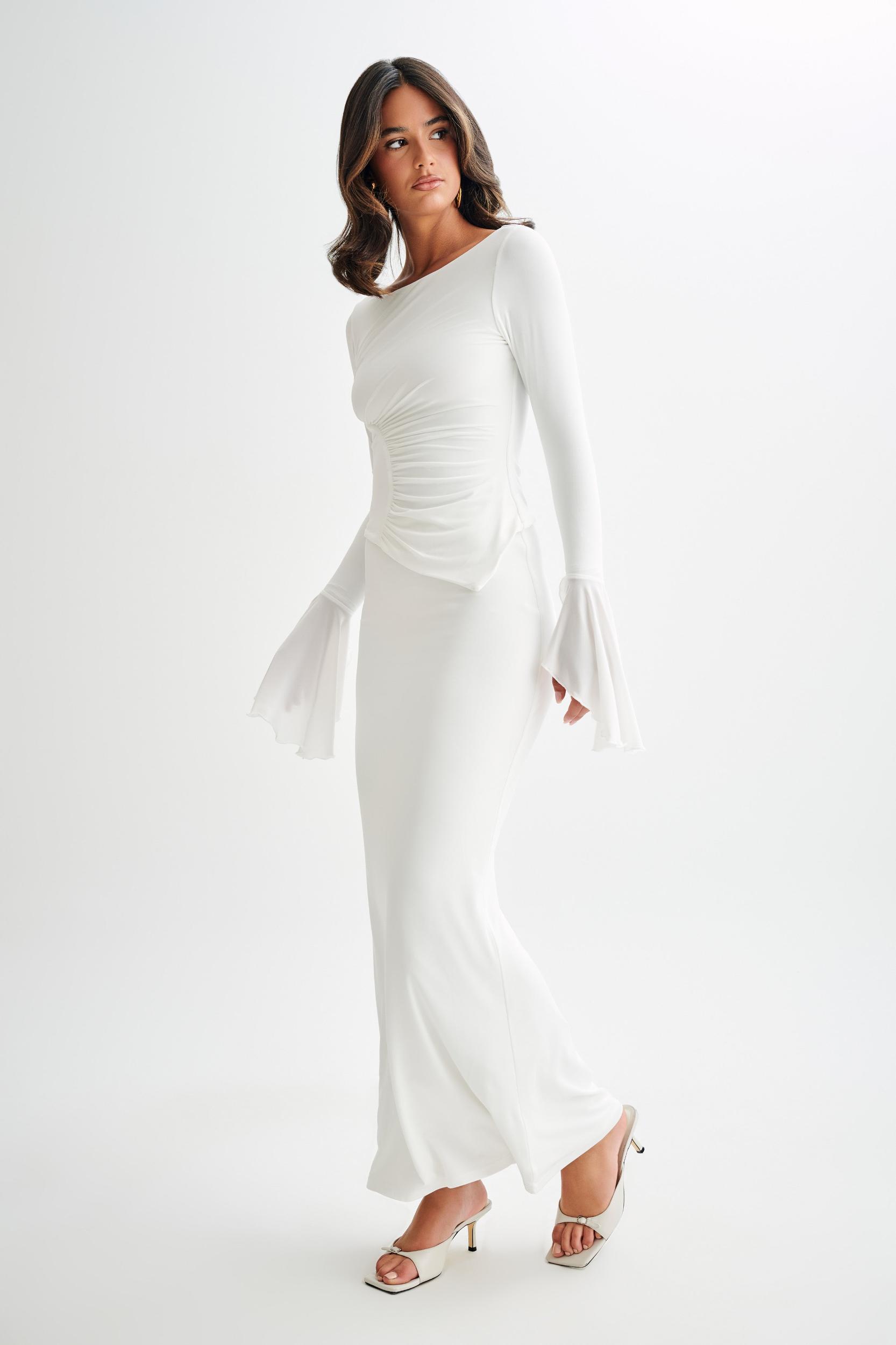 Stevie Bell Sleeve Slinky Top - White Product Image