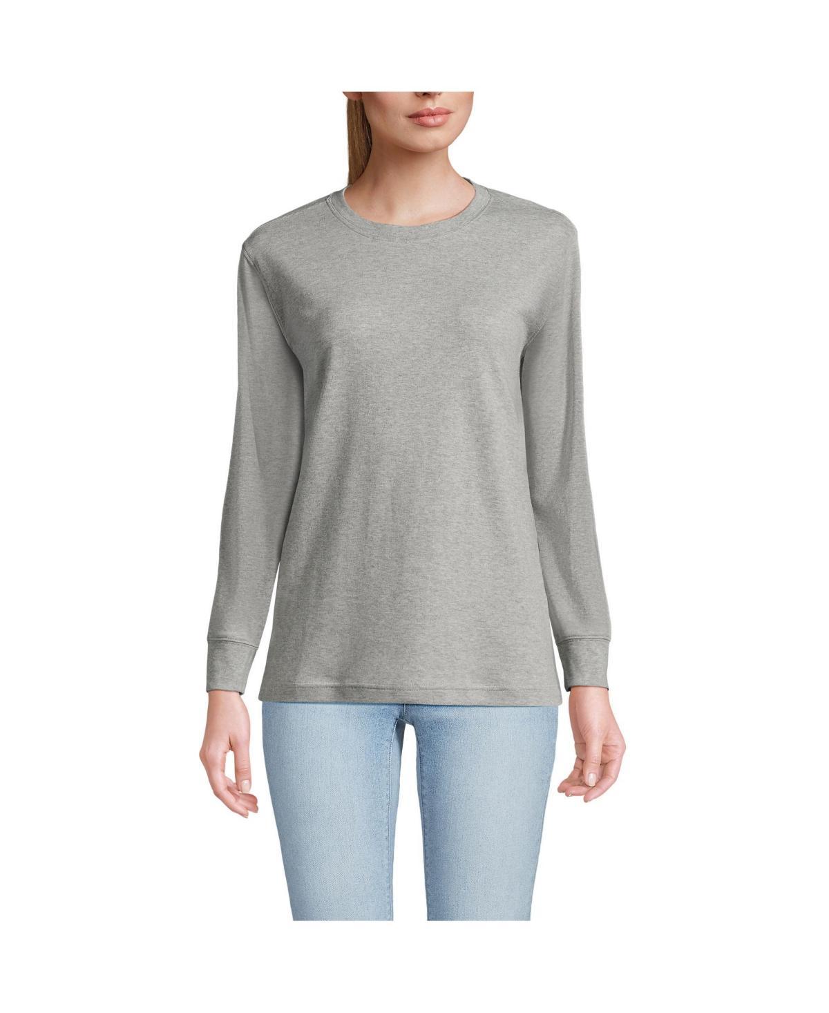 Womens Lands End Relaxed Long Sleeve Crewneck Top Gray Grey Product Image