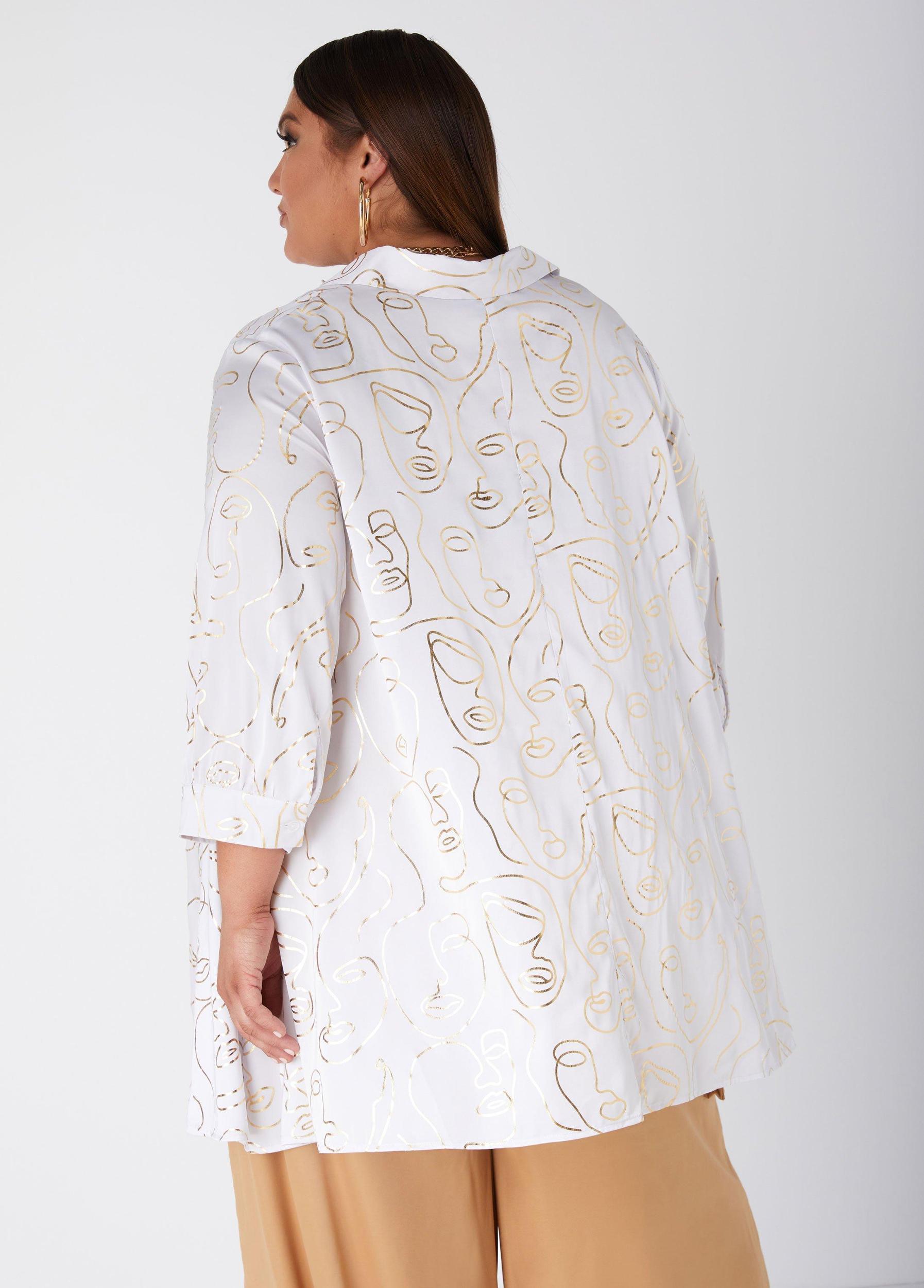 Face Print Satin Hi Low Shirt Product Image