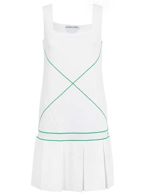 BOTTEGA VENETA Pleated Embroidered Knitted Mini Dress In White Product Image